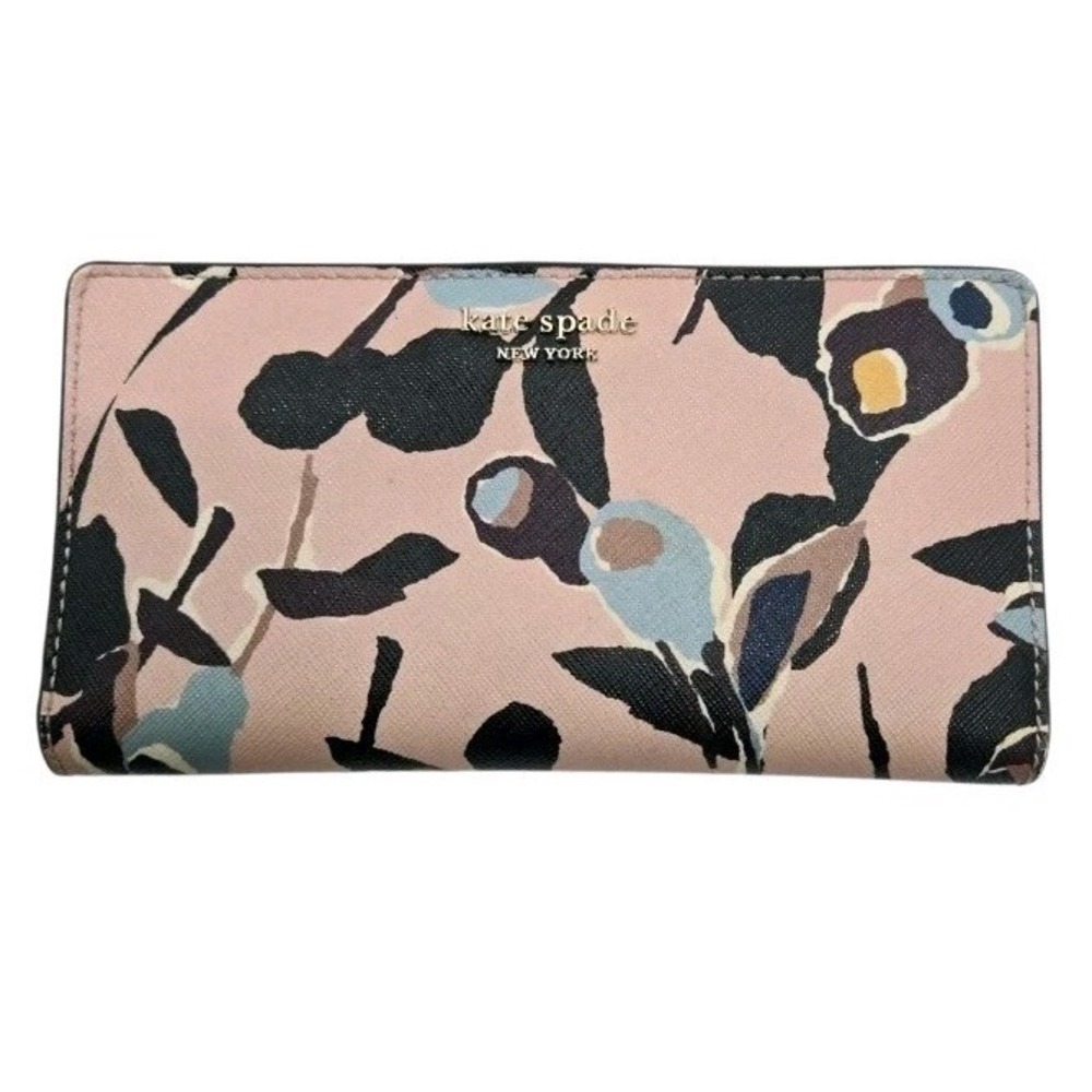 Kate Spade Cameron Paper Rose Bifold Leather Wallet Pink Multi Floral